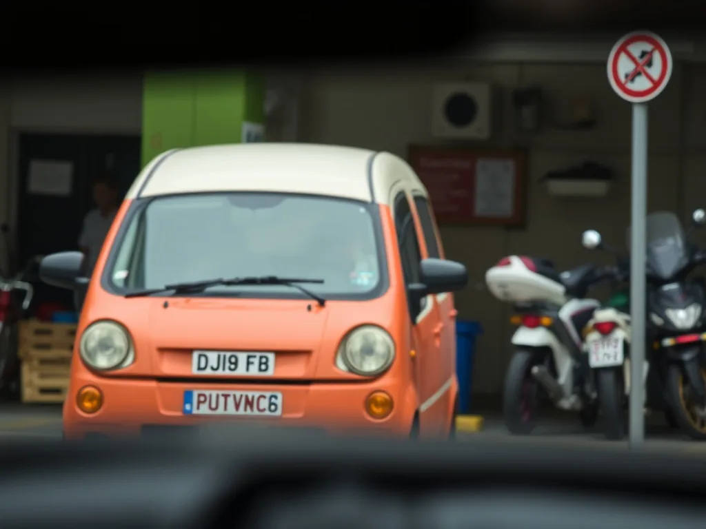 Véhicule d'auto-école avec double commandes circulant dans une rue de Rolle, bord du lac Léman en arrière-plan